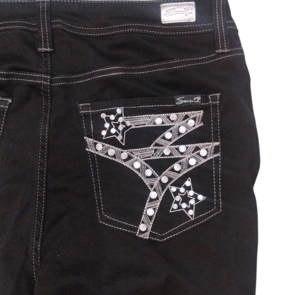 7 Seven Jeans Madison Skinny Gem Encrusted Black Jeans SZ 12 - Picture 6 of 6